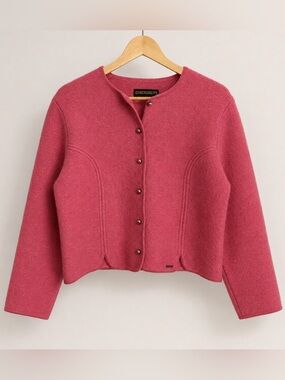Geiger Austria Women’s Wool Cardigan Jacket Pink Boiled Wool Sweater Size 16